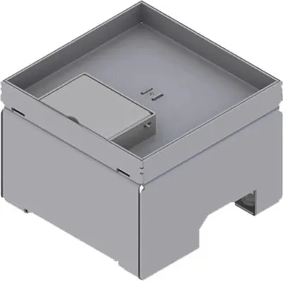 Obrázok produktu pre Podlahová zásuvka OBO, 130/130, chrómová oceľ, výstup káblov, hĺbka 15 mm, 1 ks.