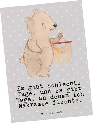 Produktbild von Mr. & Mrs. Panda Postkarte Bär Makramee - Grau Pastell - Geschenk, Basteln mit, Grußkarte, Ansichtskarten, einzelkarte, bildkarte, Postkarten