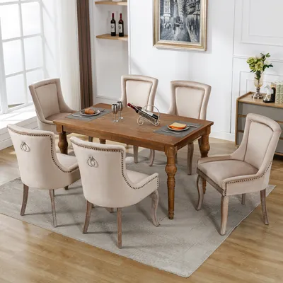 Produktbild von Flieks Esszimmerstühle 6er Set, Küchenstühle Polsterstuhl mit Massivholzbeinen, Esszimmerstuhl mit Samtbezug, Beige