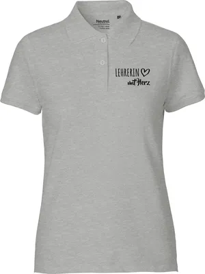 Produktbild von Huuraa Damen Polo Shirt Lehrerin mit Herz L Sport Grey Bio Baumwolle Fairtrade Poloshirt Geschenkidee