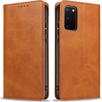 Produktbild von Handyhülle für Samsung Galaxy S20 Kunstleder Flip Cover Hülle Handytasche Case Kartenfach Farbe: Hellbraun