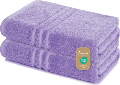 Produktbild von Lavea® 2er Set Saunatuch 80x200 cm, XXL Badetuch, 100% Baumwolle Frottier, saugstark, pflegeleicht 60°C, Elena, Lavendel
