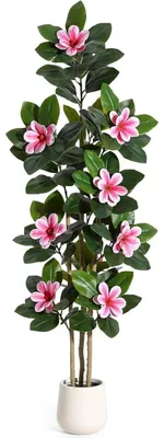 Image de Ficus artificiel en pot, plante d'intérieur de 180 cm - Plante en plastique à plusieurs tiges - Feuilles réalistes - Pour intérieur - Rose