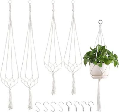Imagen del producto de Juego de 4 macetas colgantes de macramé, de 80 cm y 100 cm, ideales para balcones y salones