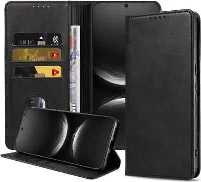 Produktbild von Geeignet für Huawei Nova 14 Handytasche Kunstleder mit Magnetverschluss und Kartenhalter Bookcase mit Klappe - Wallet Case mit Kartenfach - Schwarz - Smartphonica