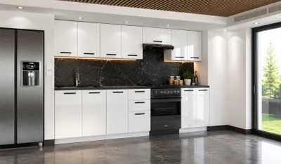 Produktbild von ULWEHOME | Küchenzeile 280 cm Mattweiß, Küchenmöbel-Set Weiß Matt mit Spülenschrank, 3-Schubladen-Unterschrank & geteilten Arbeitsplatten 140 cm, KI-generiertes Bild