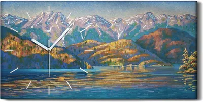 Produktbild von Dekor Leinwand Uhr Wandbilder Geräuschlos Kunstdruck 60x30 Berge malen See Bäume - weiße Hände