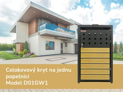 Obrázek produktu pro Přístřešek na popelnici D01GW1, celokovový kryt, moderní, antracit/hnědý