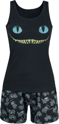 Produktbild von Alice im Wunderland Schlafanzug Damen Grinsekatze - Lächeln schwarz 4XL
