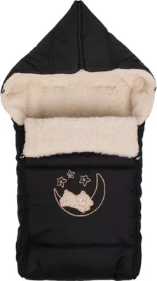 Produktbild von Winter Fußsack für Kinderwagen Babyschale Schlittensack Wollesack Baby Fußsack Kuschelsack Winterfußsack 40 x 90 cm (Schwarz)