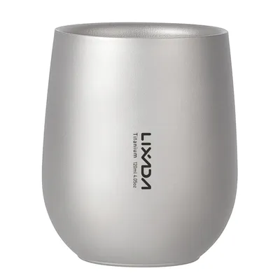 Produktbild von Lixada 120 ml reiner Titan-Doppelschicht-Wasserbecher, isolierter Wasserbecher, Becher, Teetasse, geeignet für Outdoor-Camping, Wandern, Heimbüro