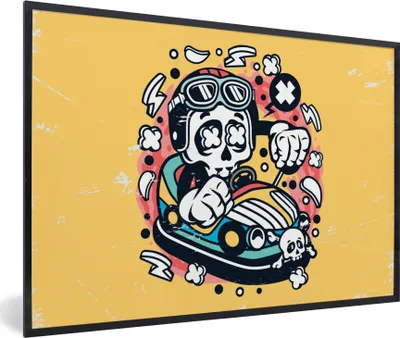 Produktbild von MuchoWow® MuchoWow® Gerahmtes Poster Oldtimer - Skelett - Auto 90x60 cm - Poster mit zchwarzem Bilderrahmen - Fotorahmen - Foto-Plakat