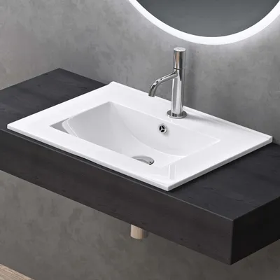 Produktbild von doporro Waschbecken Einbauwaschbecken 61x47x18cm Weiß aus Keramik inkl. Nano-Beschichtung Rechteckig Brüssel912