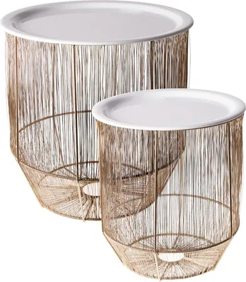 Produktbild von H&S Decoration | Couchtisch - Beistelltisch mit Korb - 2er Set - Rund - Tisch mit integriertem Korb - Schwarz Weiß