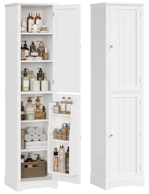 Productafbeelding van Badkamerkast, 180 cm hoog, smalle hoge kast met verstelbare planken en 2 deuren, 40 x 30 x 180 cm, wit