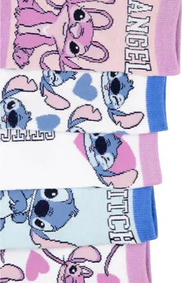 Image de Lilo & Stitch - Chaussettes pour filles (paquet de 5) NS9525 (31,5 EU - 36 EU) (Rose/Bleu/Blanc)