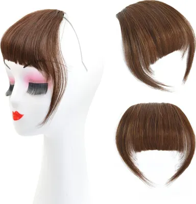 Produktbild von Clip in Bangs One Piece Pony Haare Clip Remy Human Haar für Frauen und Mädchen (French Bangs,Light Brown)