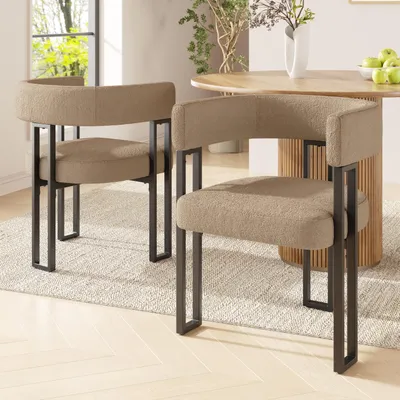 Produktbild von Flieks Esszimmerstühle 2er-Set, Stuhl Essstühle aus Lammfellstoff, Küchenstuhl Polsterstühle mit Rückenlehne, braun