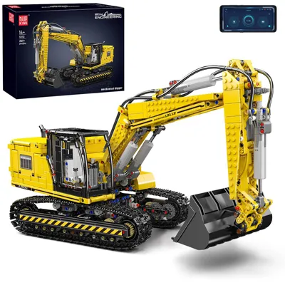 Obrázok produktu pre Sada stavebných blokov Mould King Technik – rýpadlo, diaľkovo ovládaný model rýpadla s aplikáciou a diaľkovým ovládaním, motorizovaný model rýpadla s pásovým ťahačom, stavebnica pre inžinierske vozidlá, vhodná od 14 rokov