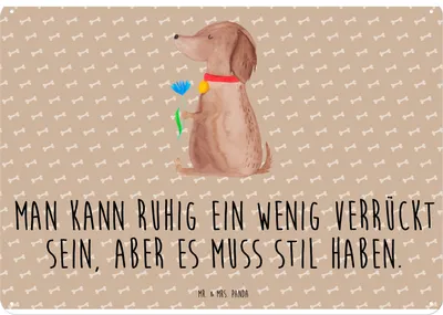 Produktbild von Mr. & Mrs. Panda Schild Hund Blume DIN A4 - Hundeglück - Geschenk, Retro Blechschild, Magnetschild, Hunderasse, Wandbild, Hundebesitzer, Haha, tafel, Süß, Hunde