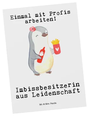 Produktbild von Mr. & Mrs. Panda einzelkarte Imbissbesitzerin Leidenschaft - Weiß - Geschenk, Postkarte, Lustig, Spruch, Grußkarte, Fotokarte, Kunstkarten, Pommesverkäuferin, Postkarten