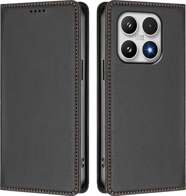 Image de Etui en cuir pour Xiaomi 17, étui magnétique en cuirPolyuréthaneavec support Noir