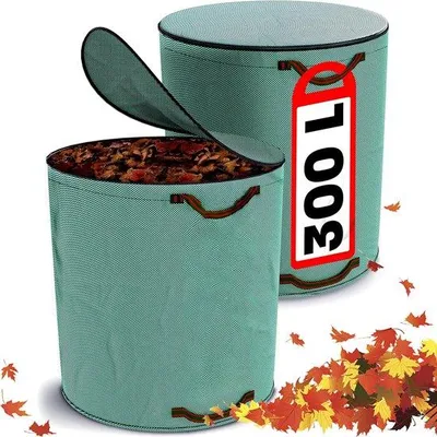 Productafbeelding van Ibenzoa® Tuinafvalzakken, set van 2 – 300 liter met deksel (met rits), verstevigde draaghandgrepen, polypropyleen 150 g/m², 67x87 cm
