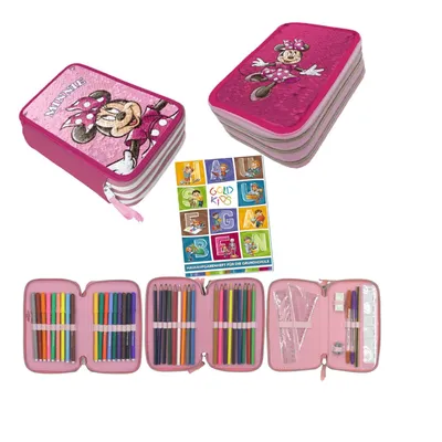 Produktbild von Goldkids - Federmäppchen 3 Fächer - Mäppchen für Mädchen - Federmappe 3-Fach Federtasche Gefüllte Schüleretui Schulmäppchen - Minnie Wendepailletten