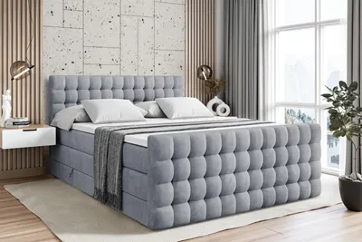 Produktbild von ALTDECOR Boxspringbett mit Matratze und Lattenrost  - VIONE -Z KING  - 180x200 cm  - Grau Samt - Topper, Fußteil, Polsterbett mit Bettkasten, Bett mit Stauraum H3 - und H4 - Matratze, Doppelbett, Springboxbett