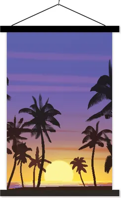 Produktbild von MuchoWow® Textilposter Sonne - Palme - Meer 40x60 cm mit schwarzem Rahmen - Wanddekorationen