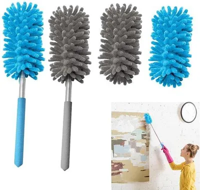Produktbild von Ibenzoa® Mikrofaser-Staubwedel-Set, waschbar & ausziehbar, flexibler Teleskopstiel 27–75 cm, Chenillekopf & Edelstahl – für schwer erreichbare Stellen