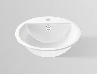 Produktbild von Alape EB.S450H Einbaubecken, kreisförmig, Ø 450 mm, innen und außen glasiert, Weiß, mit Hahnloch und Überlauf / Waschtisch / Waschbecken