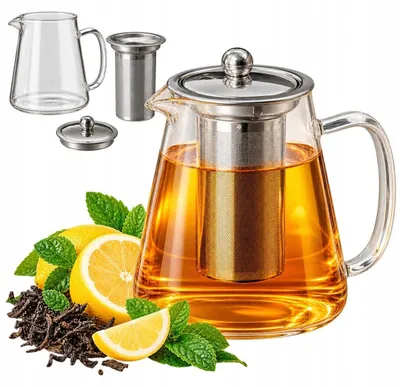 Produktbild von Glas-Teekanne für Kräuter, 1,3 Liter, hitzebeständig, mit Edelstahl-Sieb