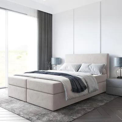 Produktbild von Bett, Boxspringbett BERG mit Bonell-Matratze OHNE Topper, 2 Bettkästen, Doppelbett, Stauraum, 160x200 cm (Beige - Itaka 46)