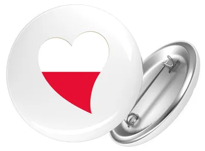 Produktbild von Huuraa Button Polen Flagge Herz 25mm rund mit Sicherheitsnadel Ansteckbutton Geschenkidee