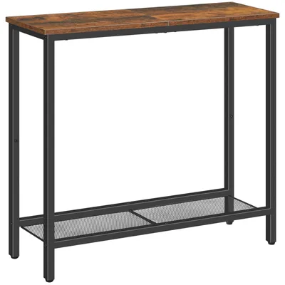 Schmale Konsole-Tisch, 75x24x75 cm, 2 Ablagen, Industrie-Stil, Braun/Schwarz