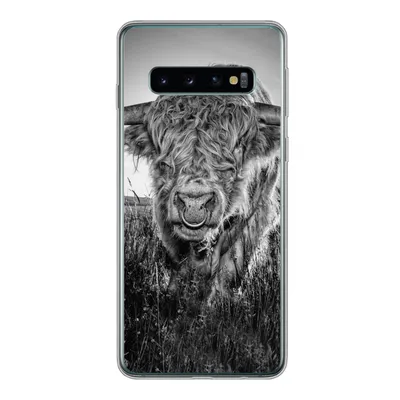 Produktbild von MuchoWow® Handyhülle Schutzhülle Hülle für Samsung Galaxy S10 Schottischer Highlander - Schwarz und Weiß Silikon Softcase Handy Hülle - Handytasche