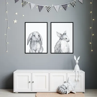 Produktbild von Hase 2er Set Bilder Kinderzimmer Deko DIN A4 Poster Babyzimmer Wandbilder