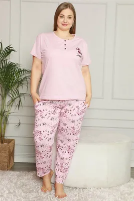 Produktbild von Damen Große Größen Pyjama Rosa 2XL Kurz Baumwolle Schlafanzug 2-Teiler Set S-95