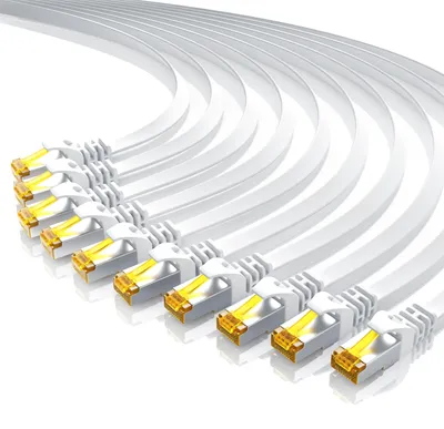 Imagen del producto de Cable de red Primewire, 10 unidades, CAT.7, RJ-45 (Ethernet), cable plano CAT 7 U/FTP Gigabit, cable de conexión de 10 Gbit/s, longitud: 0,25 metros