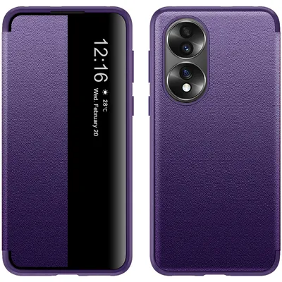 Obrázek produktu pro Pouzdro pro Honor 70 tenkéPolyuretankožené klopové pouzdro s okénkem pro zobrazení Fialová
