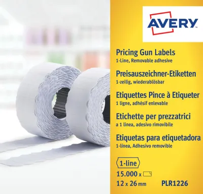 Produktbild von Avery Zweckform PLR1226, Preisauszeichner-Etiketten, 1-zeilig, 26 x 12 mm, 15.000 Etiketten / 10 Rollen, weiß