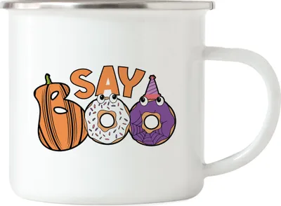 Produktbild von Say Boo Emaille-Tasse Halloween Geschenkidee Halloweenparty Gruselgeschenk Halloween-Deko