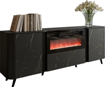 Produktbild von MIRJAN24 Kommode Volare 200 EF mit Kamin, Sideboard, Modernschrank, Kommode mit drei Drehtüren, Wohnzimmer Kollektion (Farbe: Schwarz / San Sebastian)