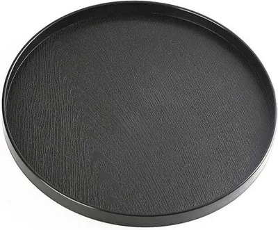 Image de Plateau rond en bois - Thé - Café - Plateau en bois - Fruits - Desserts - Gâteaux - Snacks - Sucreries - Bol d'eau - 27 x 2 cm - Plateau noir carré 70x70