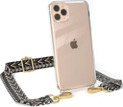 Produktbild von EAZY CASE Handykette - Verstellbarer Trageriemen kompatibel mit Apple iPhone 11 Pro Max, Handykordel mit transparenter Silikon-Hülle, Band in Grau