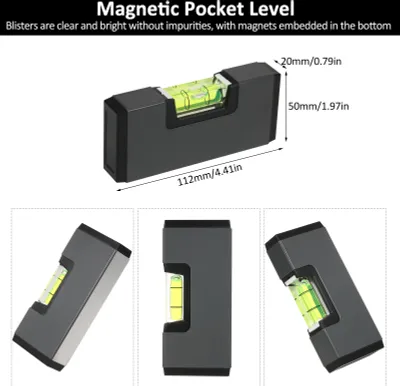 Zdjęcie produktu dla Zestaw mini poziomic 4 w 1 Przenośna mała poziomica bąbelkowa Kieszonkowa poziomica magnetyczna Poziomica T Poziomica sznurkowa Poziomica kołowa Odpowiednia do obróbki drewna Kamper Poziomica Teleskop Meble Statywy Aparat fotograficzny