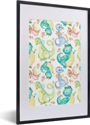 Produktbild von MuchoWow® Gerahmtes Poster Dinosaurier - Aquarell - Kinder - Jungen - Mädchen - Kinder 40x60 cm - Poster mit Schwarzem Bilderrahmen Wandposter Rahmen Foto Bilder - Poster in Rahmen