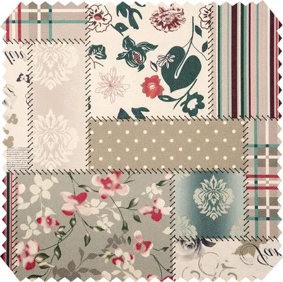 Produktbild von novely® HANAU VIVIEN - Dekostoff mit Patchwork-Print - Robuster Möbelstoff - Pflegeleichte Meterware 1lfm - Farbe: 01 Beige Rot Grün
