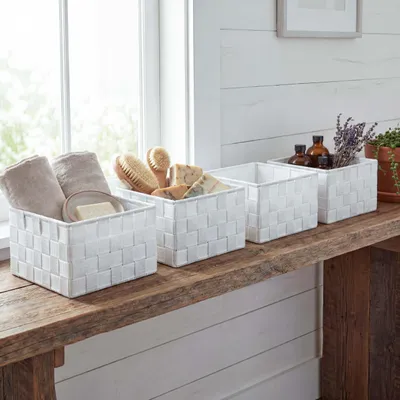 Image de lot de 4 paniers de rangement HWC-C37, Panier décoratif Panier de rangement Panier d'étagère Déco 12x19x19cm ~ blanc